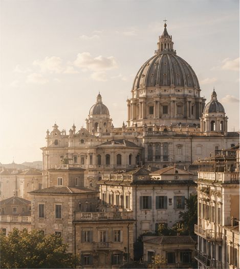 Domed European city landmark at golden hour